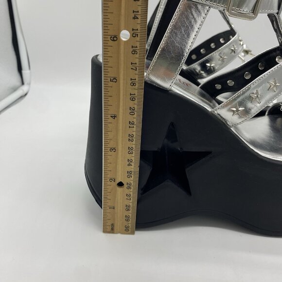 Demonia Dynamite Platform Wedge Sz 7 Silver Star Cutout Rave EDM Festival Gothic - Picture 14 of 15